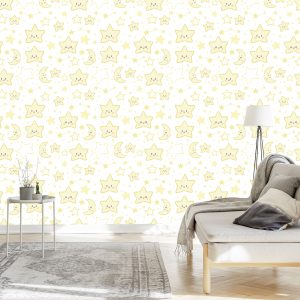 Papier Peint Pour Les Enfants - Étoiles Et Lunes Souriantes – Image 3