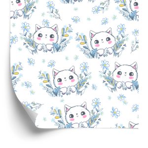Papier Peint Pour Les Enfants - Petits Chatons Et Fleurs – Image 2