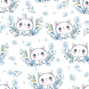 Papier Peint Pour Les Enfants - Petits Chatons Et Fleurs – Image 1