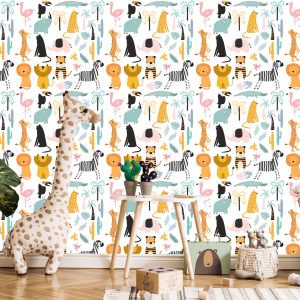 Papier Peint Pour Un Garçon, Des Animaux, Des Crocodiles, Des Lions, Des Palmiers – Image 5