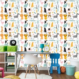 Papier Peint Pour Un Garçon, Des Animaux, Des Crocodiles, Des Lions, Des Palmiers – Image 4