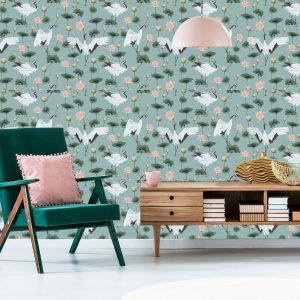 Papier Peint Belles Grues Et Fleurs – Image 6