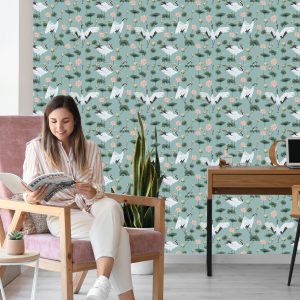 Papier Peint Belles Grues Et Fleurs – Image 7