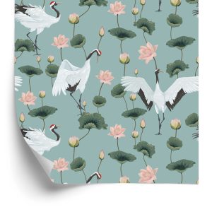 Papier Peint Belles Grues Et Fleurs – Image 2
