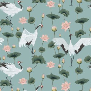 Papier Peint Belles Grues Et Fleurs – Image 1
