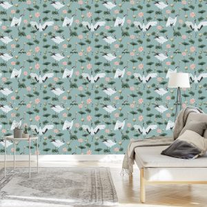 Papier Peint Belles Grues Et Fleurs – Image 3