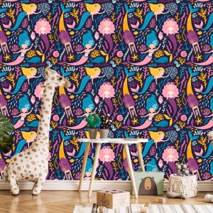 Papier Peint Chambre D'enfants De Dessin Animé De Sirène De Conte De Fées – Image 5