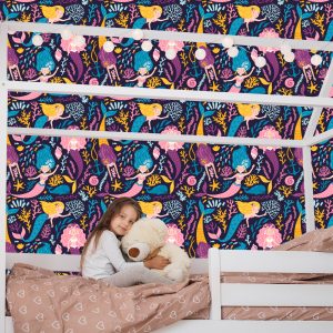 Papier Peint Chambre D'enfants De Dessin Animé De Sirène De Conte De Fées – Image 7