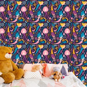 Papier Peint Chambre D'enfants De Dessin Animé De Sirène De Conte De Fées – Image 6