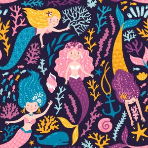 Papier Peint Chambre D'enfants De Dessin Animé De Sirène De Conte De Fées – Image 1