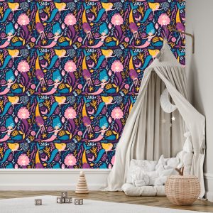 Papier Peint Chambre D'enfants De Dessin Animé De Sirène De Conte De Fées – Image 3