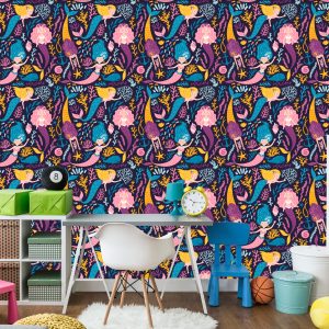 Papier Peint Chambre D'enfants De Dessin Animé De Sirène De Conte De Fées – Image 4