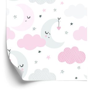 Papier Peint Pour Les Enfants Lunes, Étoiles Et Nuages – Image 2