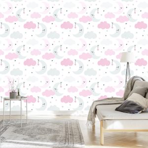 Papier Peint Pour Les Enfants Lunes, Étoiles Et Nuages – Image 3