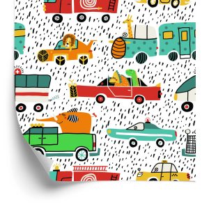 Papier Peint Voitures D'animaux Colorées Pour La Chambre De Bébé – Image 2