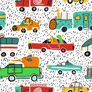 Papier Peint Voitures D'animaux Colorées Pour La Chambre De Bébé – Image 1