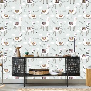 Papier Peint Pour Une Chambre De Bébé Lama Animaux Nuages – Image 5