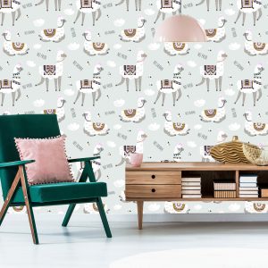 Papier Peint Pour Une Chambre De Bébé Lama Animaux Nuages – Image 6