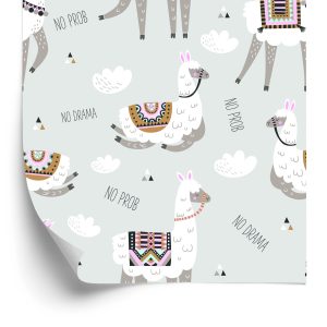 Papier Peint Pour Une Chambre De Bébé Lama Animaux Nuages – Image 2