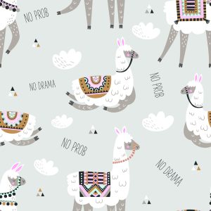 Papier Peint Pour Une Chambre De Bébé Lama Animaux Nuages – Image 1