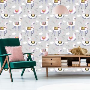 Papier Peint Nuages ​​Lama Animaux Pour Une Chambre D'enfant – Image 6