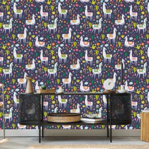 Papier Peint Cactus Plants Chambre D'enfant Avec Lamas – Image 5
