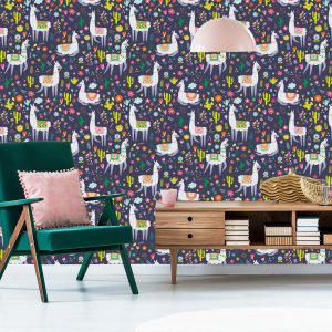 Papier Peint Cactus Plants Chambre D'enfant Avec Lamas – Image 6