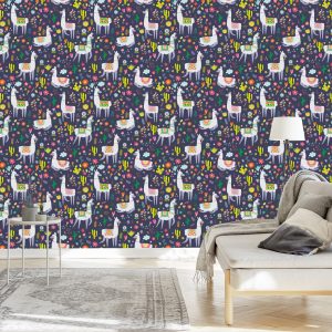 Papier Peint Cactus Plants Chambre D'enfant Avec Lamas – Image 3