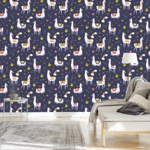 Papier Peint Animaux Arc-En-Ciel Pour La Chambre De Bébé Du Lama – Image 3