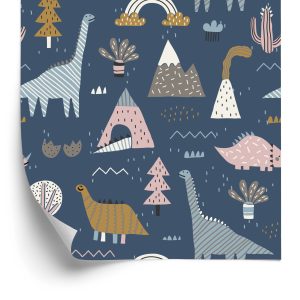 Papier Peint Enfants, Dinosaures Colorés, Arc-En-Ciel, Nuages – Image 2