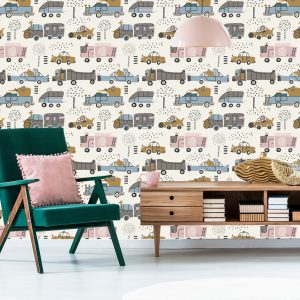 Papier Peint Voitures Arbre Animaux Pour Chambre De Bébé – Image 6