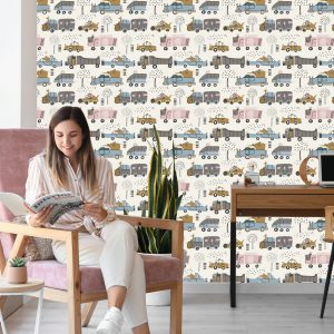 Papier Peint Voitures Arbre Animaux Pour Chambre De Bébé – Image 7