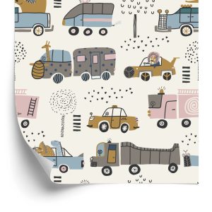 Papier Peint Voitures Arbre Animaux Pour Chambre De Bébé – Image 2