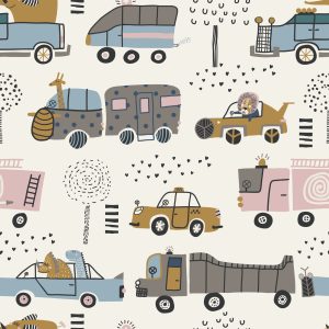 Papier Peint Voitures Arbre Animaux Pour Chambre De Bébé – Image 1