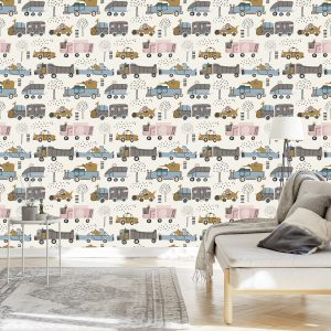 Papier Peint Voitures Arbre Animaux Pour Chambre De Bébé – Image 3