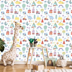 Papier Peint Pour Un Garçon Dinosaures Colorés Cime D'arbre – Image 5