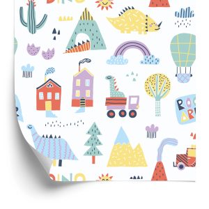 Papier Peint Pour Un Garçon Dinosaures Colorés Cime D'arbre – Image 2