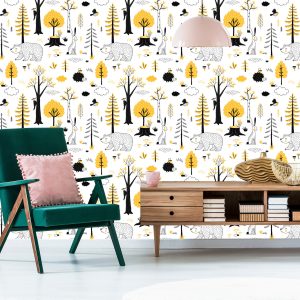 Papier Peint Pour Les Enfants Hérisson, Ours Et Lièvre – Image 6