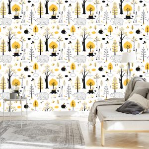 Papier Peint Pour Les Enfants Hérisson, Ours Et Lièvre – Image 3