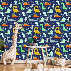 Papier Peint Chambre De Garçon De Dinosaures Animaux Colorés – Image 5