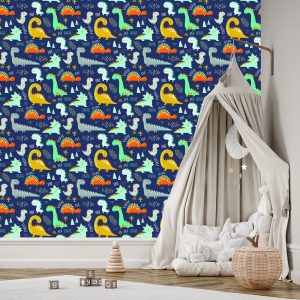 Papier Peint Chambre De Garçon De Dinosaures Animaux Colorés – Image 3