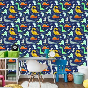 Papier Peint Chambre De Garçon De Dinosaures Animaux Colorés – Image 4