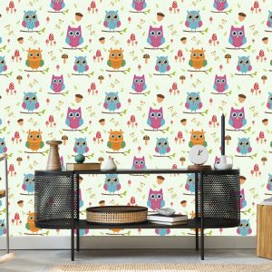 Papier Peint Pour Les Enfants - Hiboux Colorés – Image 5