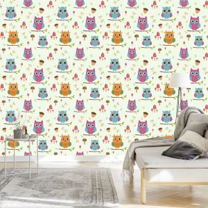 Papier Peint Pour Les Enfants - Hiboux Colorés – Image 3