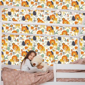 Papier Peint Lions, Feuilles, Fleurs, Plantes, Chambre De Garçon – Image 7