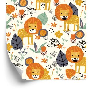 Papier Peint Lions, Feuilles, Fleurs, Plantes, Chambre De Garçon – Image 2