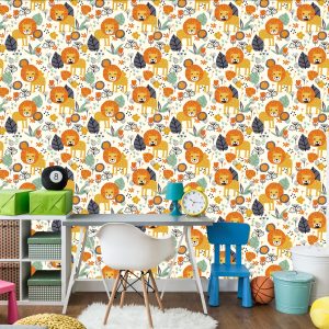 Papier Peint Lions, Feuilles, Fleurs, Plantes, Chambre De Garçon – Image 4