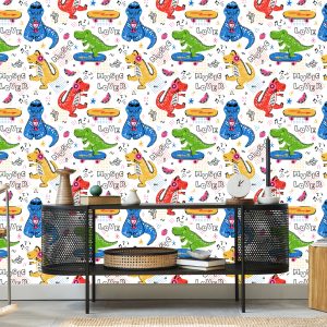 Papier Peint Planches À Roulettes Crocodiles Colorées Pour Enfants – Image 5