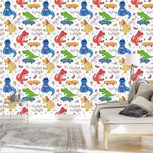 Papier Peint Planches À Roulettes Crocodiles Colorées Pour Enfants – Image 3