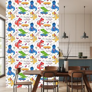 Papier Peint Planches À Roulettes Crocodiles Colorées Pour Enfants – Image 4